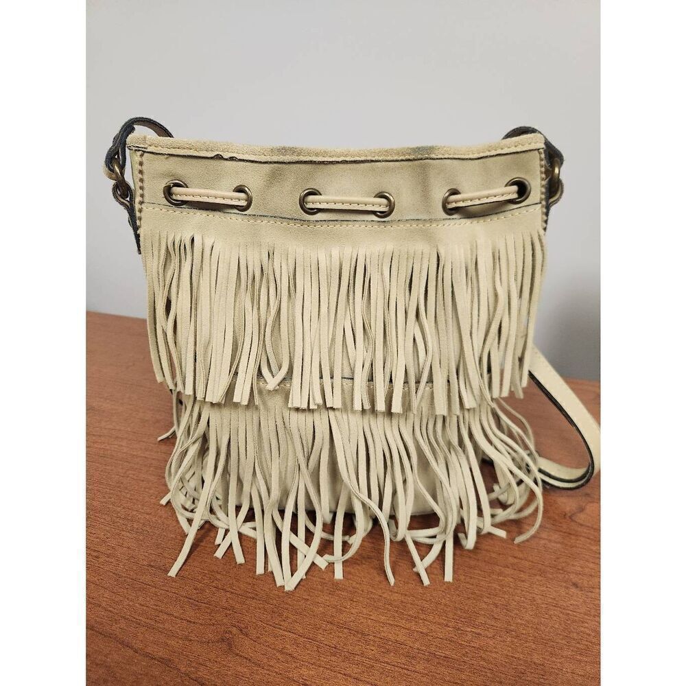 Patricia Nash Tan Suede Leather Fringe Bronte Bucket Crossbody Shoulder Bag - Picture 8 of 14